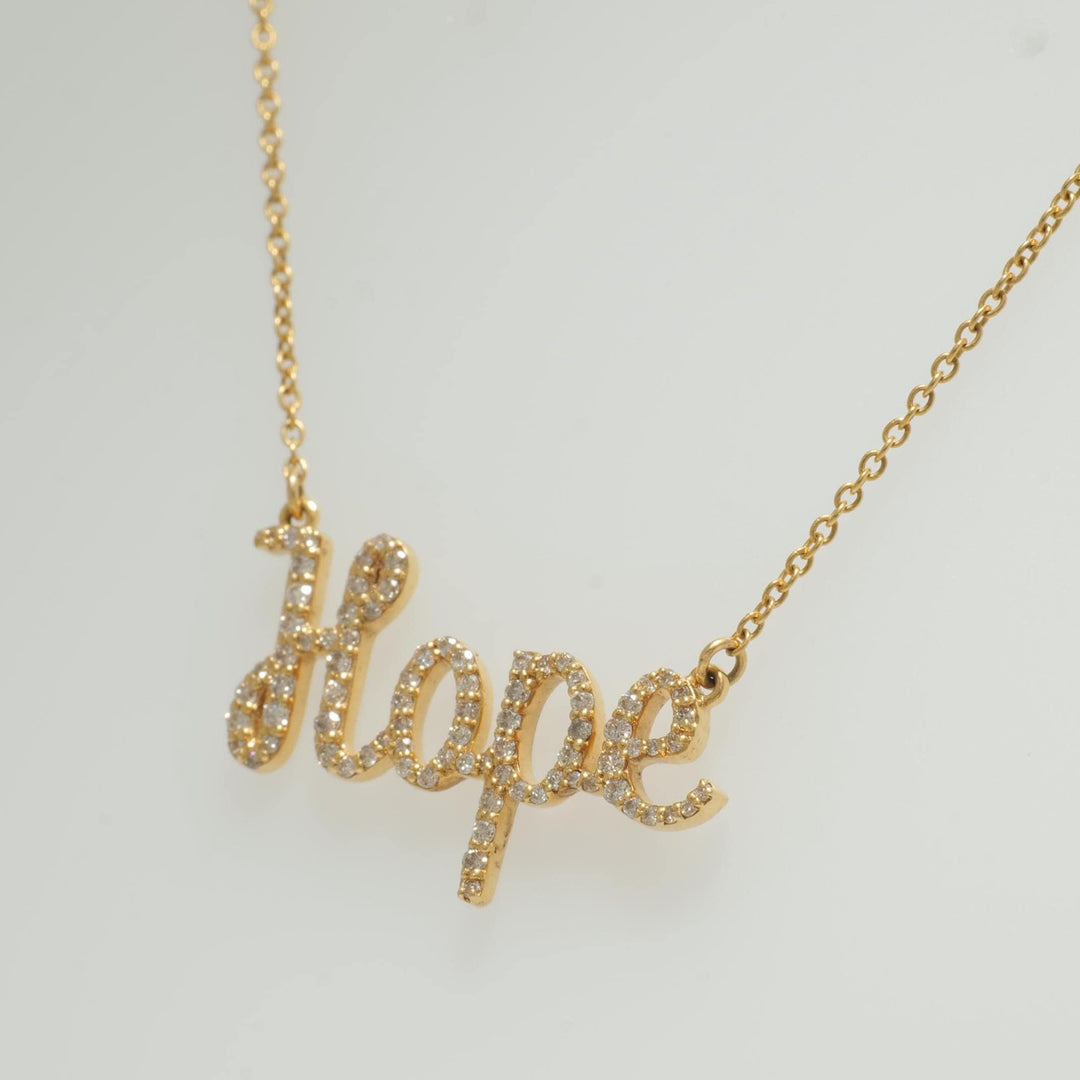 Hope Word Diamond Pendant Necklace, 14k Solid Gold, Natural Diamonds, Script Letter Affirmation Chain  Necklace, Stackable Everyday Jewelry