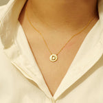 Load image into Gallery viewer, Personalized Initial Medallion Necklace, 14k Solid Gold, Natural Diamond, Custom Jewelry, Minimalist Stacking Necklace, Gift For Her
