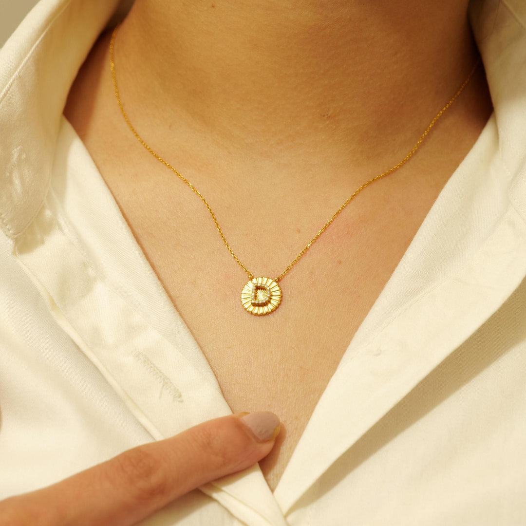 Personalized Initial Medallion Necklace, 14k Solid Gold, Natural Diamond, Custom Jewelry, Minimalist Stacking Necklace, Gift For Her