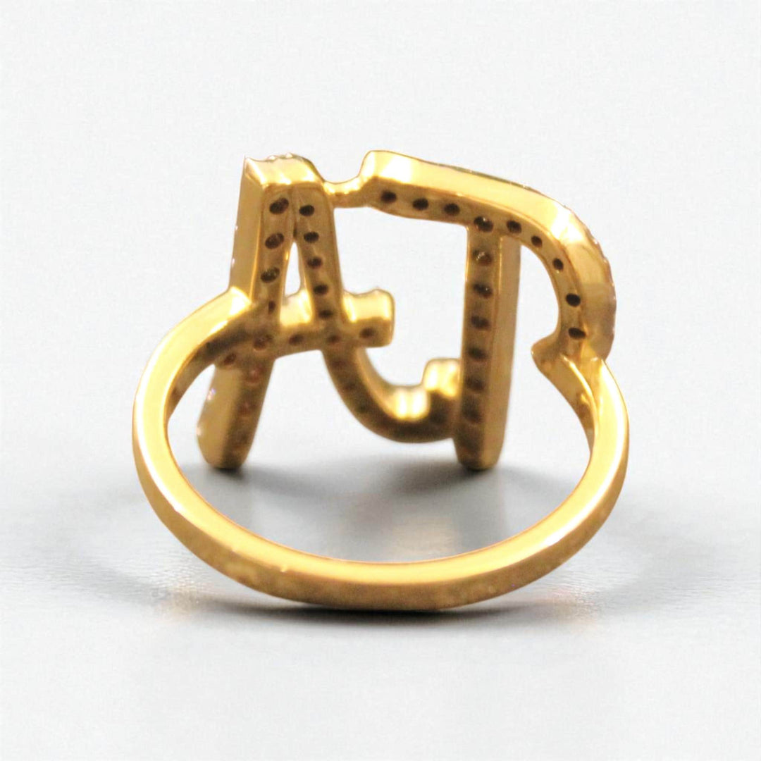 Personalized Double Initial Diamond Ring, 14k Solid Gold, Natural Diamond, Handwritten Word Ring, Custom Letter Band, Minimal Statement Ring