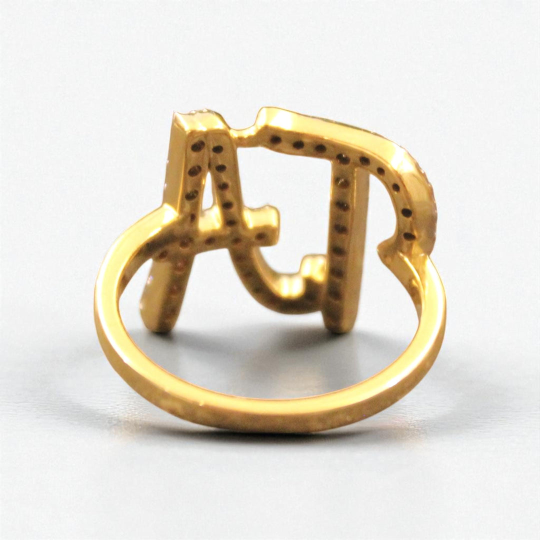 Personalized Double Initial Diamond Ring, 14k Solid Gold, Natural Diamond, Handwritten Word Ring, Custom Letter Band, Minimal Statement Ring