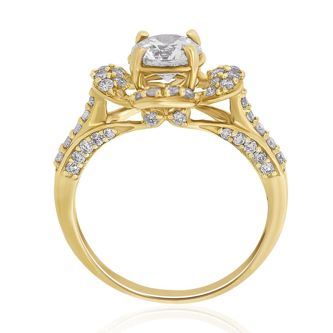 Round Solitaire Diamond Ring, Engagement Ring, Flower Shaped Halo Ring, 14k Solid Gold, Natural Diamonds, Gift For Her