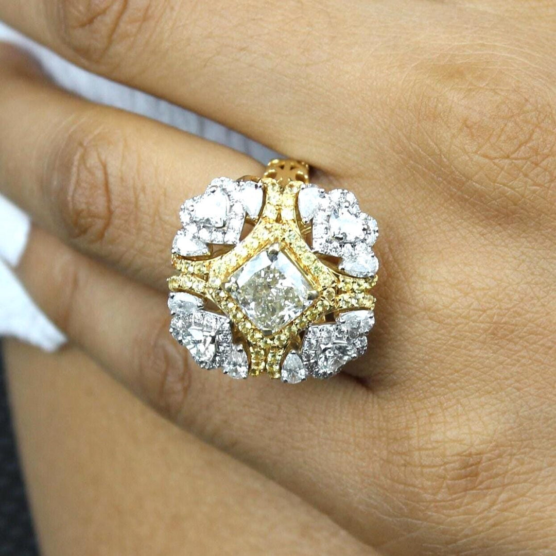 Yellow Sapphire Engagement Ring, Heart & Pear Diamonds, Dual Tone Gemstone Ring, Natural Diamonds, 14k Solid Gold, Gift For Her