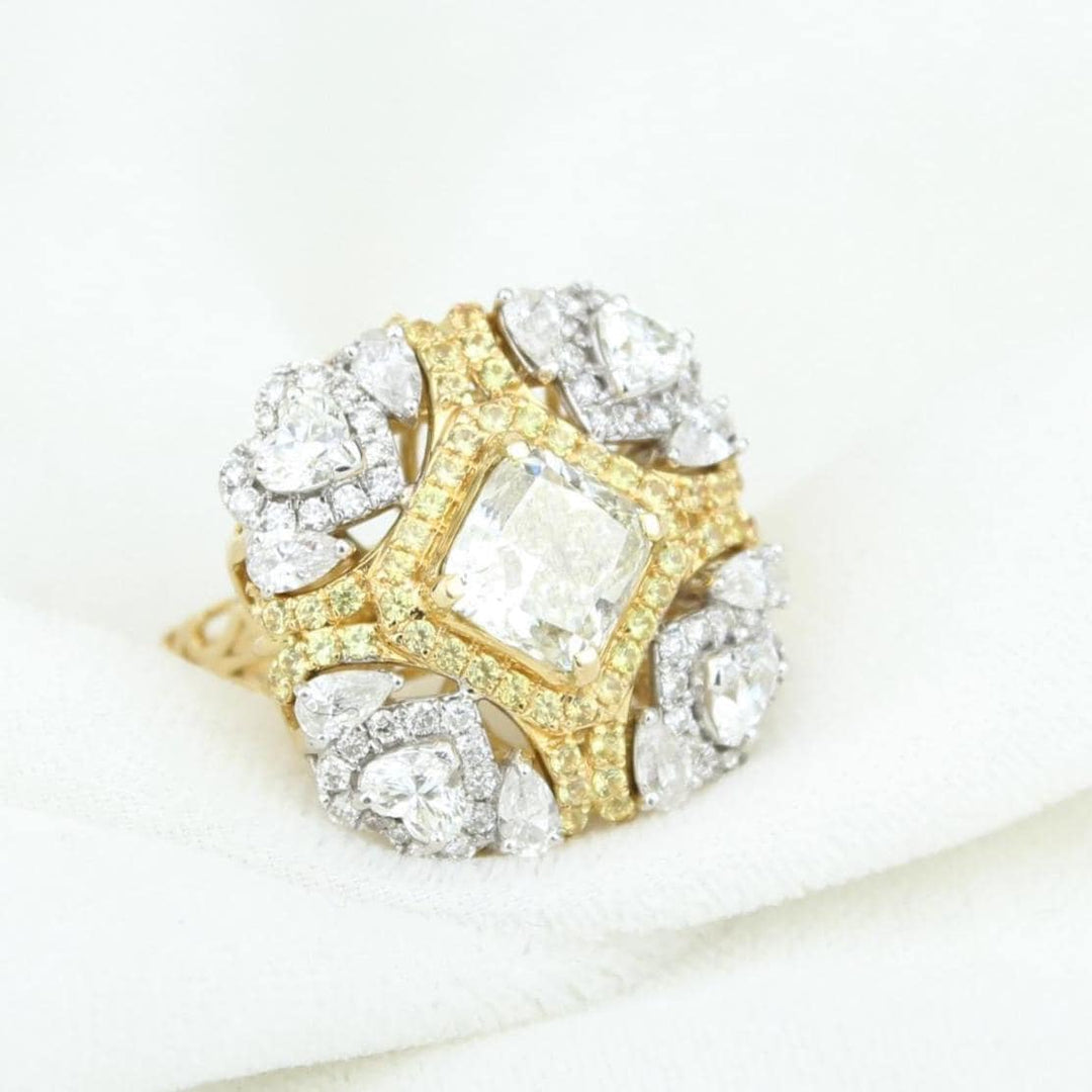 Yellow Sapphire Engagement Ring, Heart & Pear Diamonds, Dual Tone Gemstone Ring, Natural Diamonds, 14k Solid Gold, Gift For Her