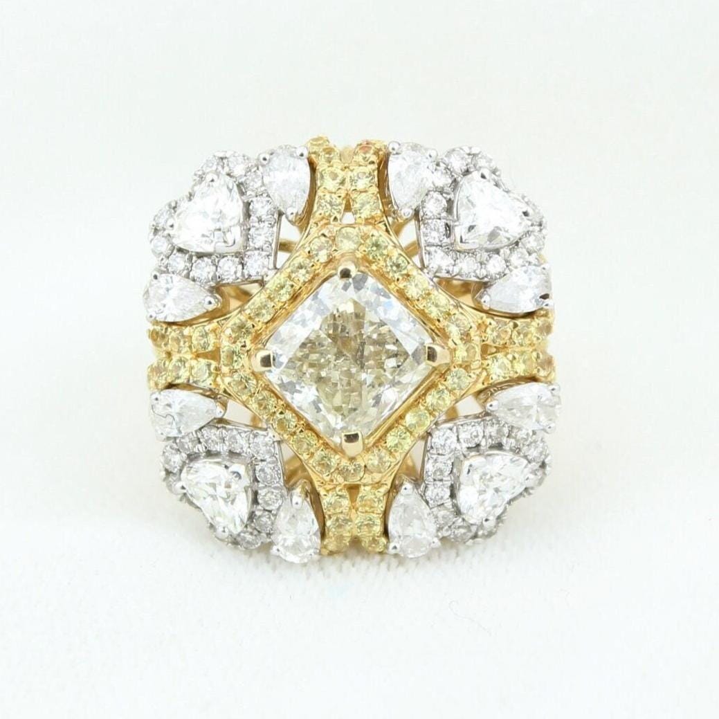 Yellow Sapphire Engagement Ring, Heart & Pear Diamonds, Dual Tone Gemstone Ring, Natural Diamonds, 14k Solid Gold, Gift For Her