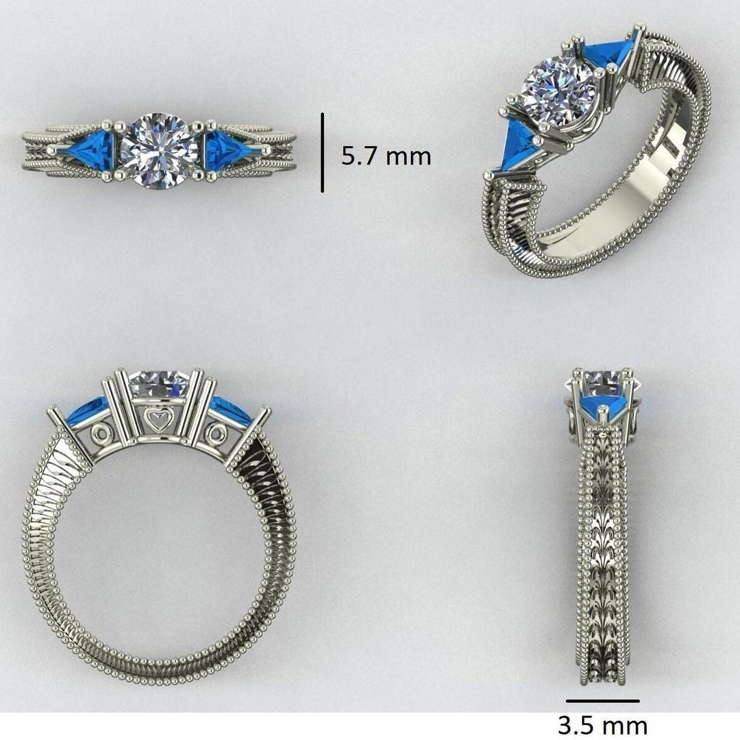 Solitaire Blue Sapphire Diamond Ring, Monica&#39;s Ring from F.R.I.E.N.D.S, 14K Solid Gold, Natural Diamonds, Gemstone Jewelry, Gift for her