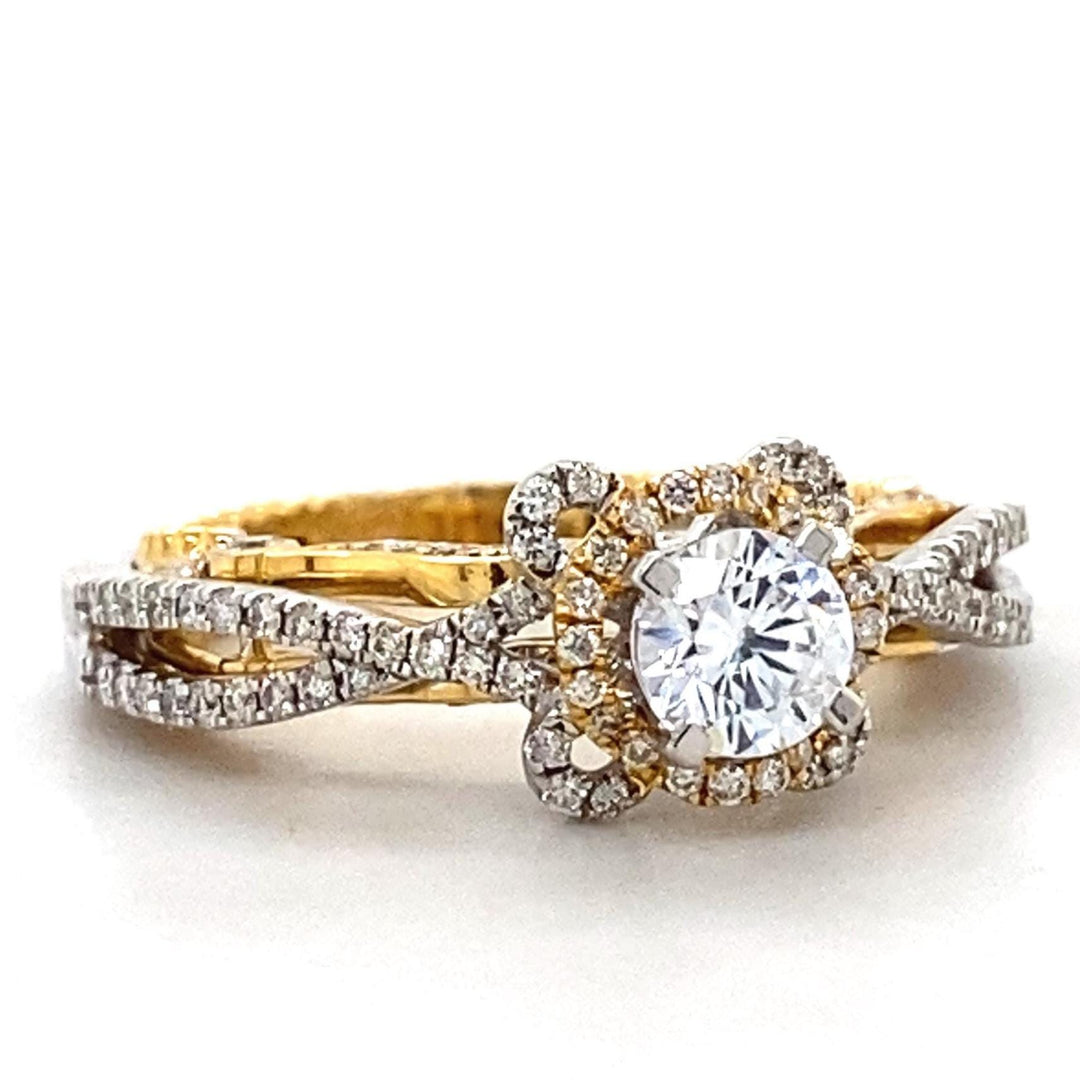 Engagement Solitaire Ring, 14k Solid Gold, Natural Diamonds, Flower Filigree Ring, Dual Tone, Split Shank, Bridal Jewelry, Gift For Her