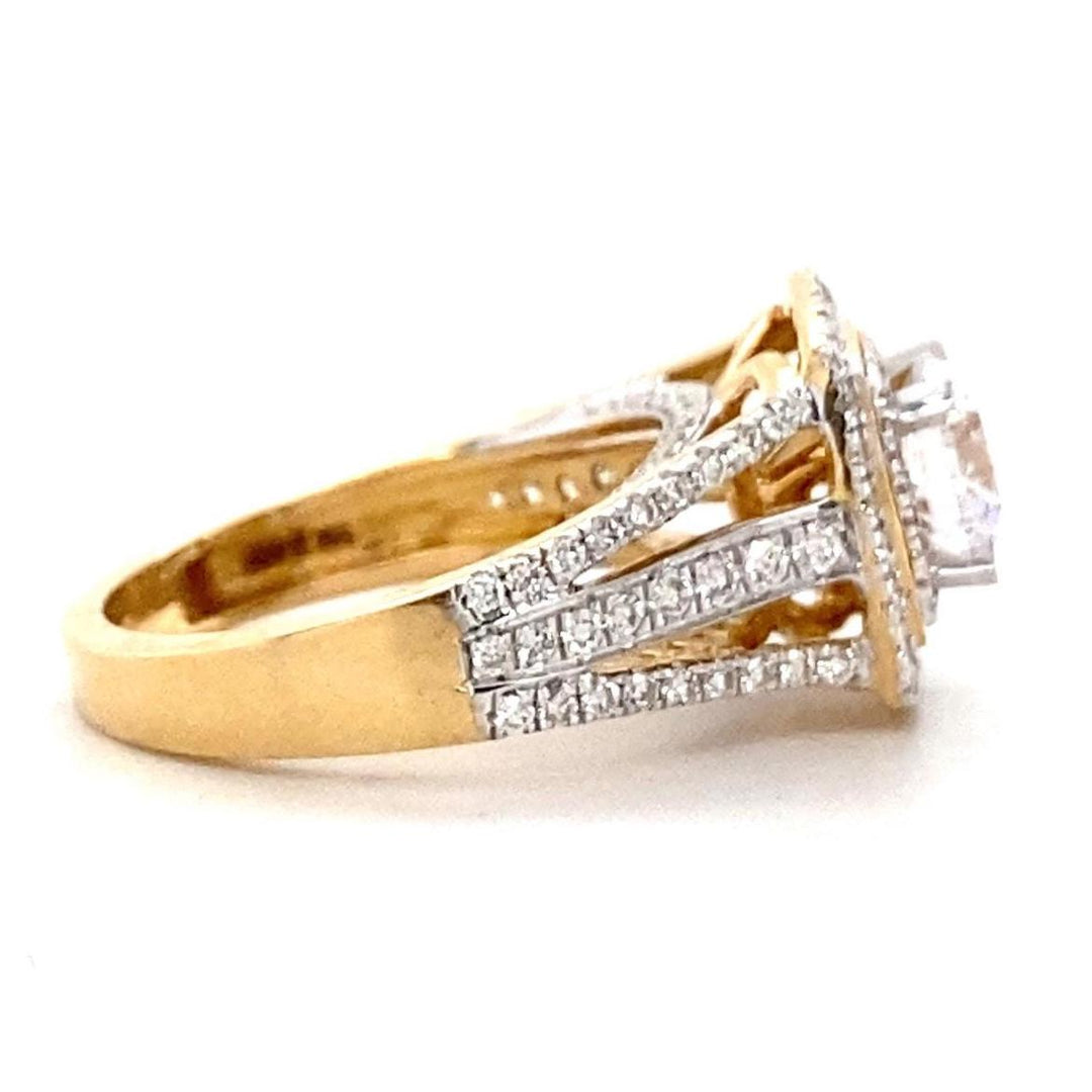 Round Solitaire Halo Diamond Ring, 14k Solid Gold, Natural Diamonds, Wedding Engagement Ring, Gift For Her