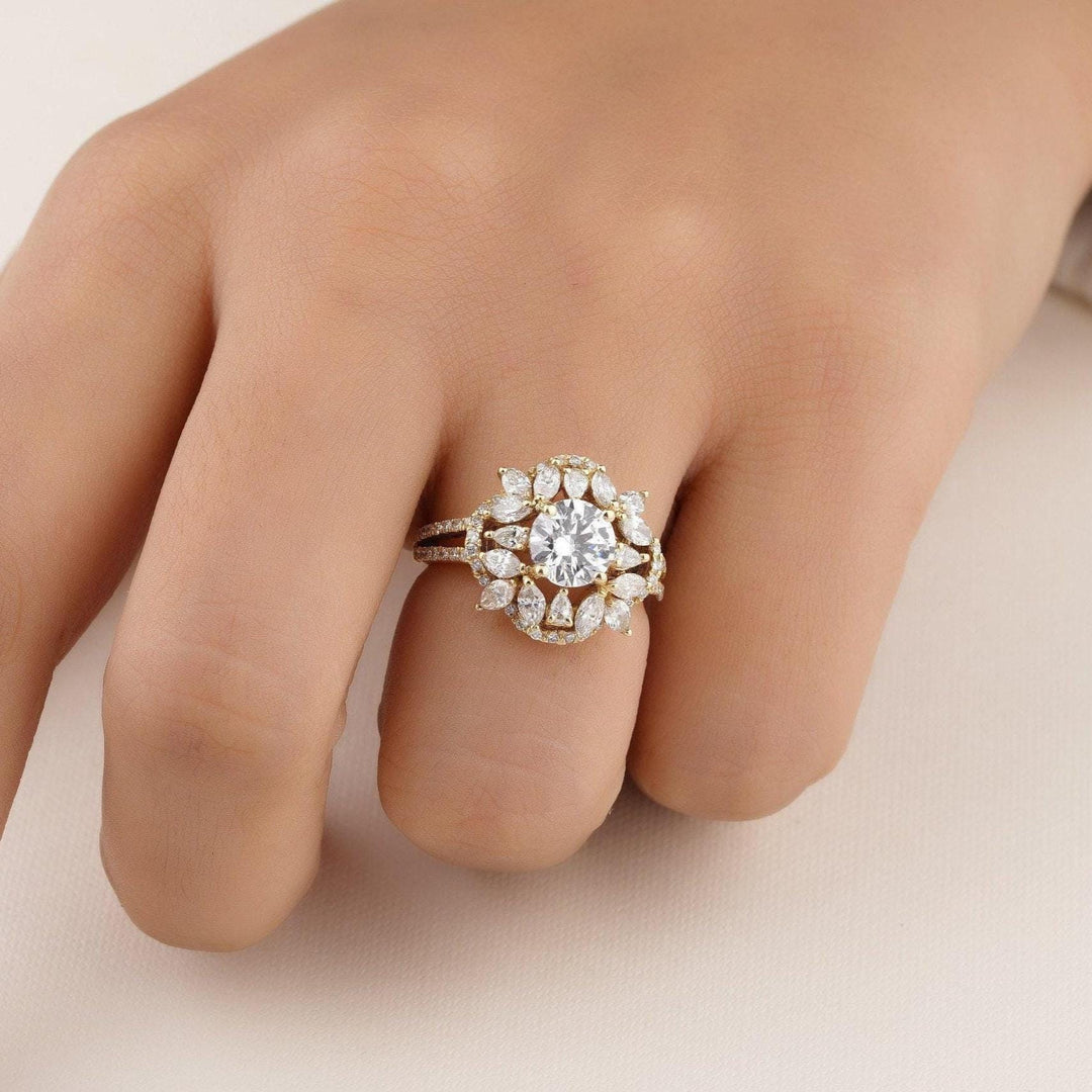 Solitaire Diamond Engagement Ring, Flower Diamond Ring, 14k Solid Gold, Halo Setting, Natural Diamonds, Gift For Her