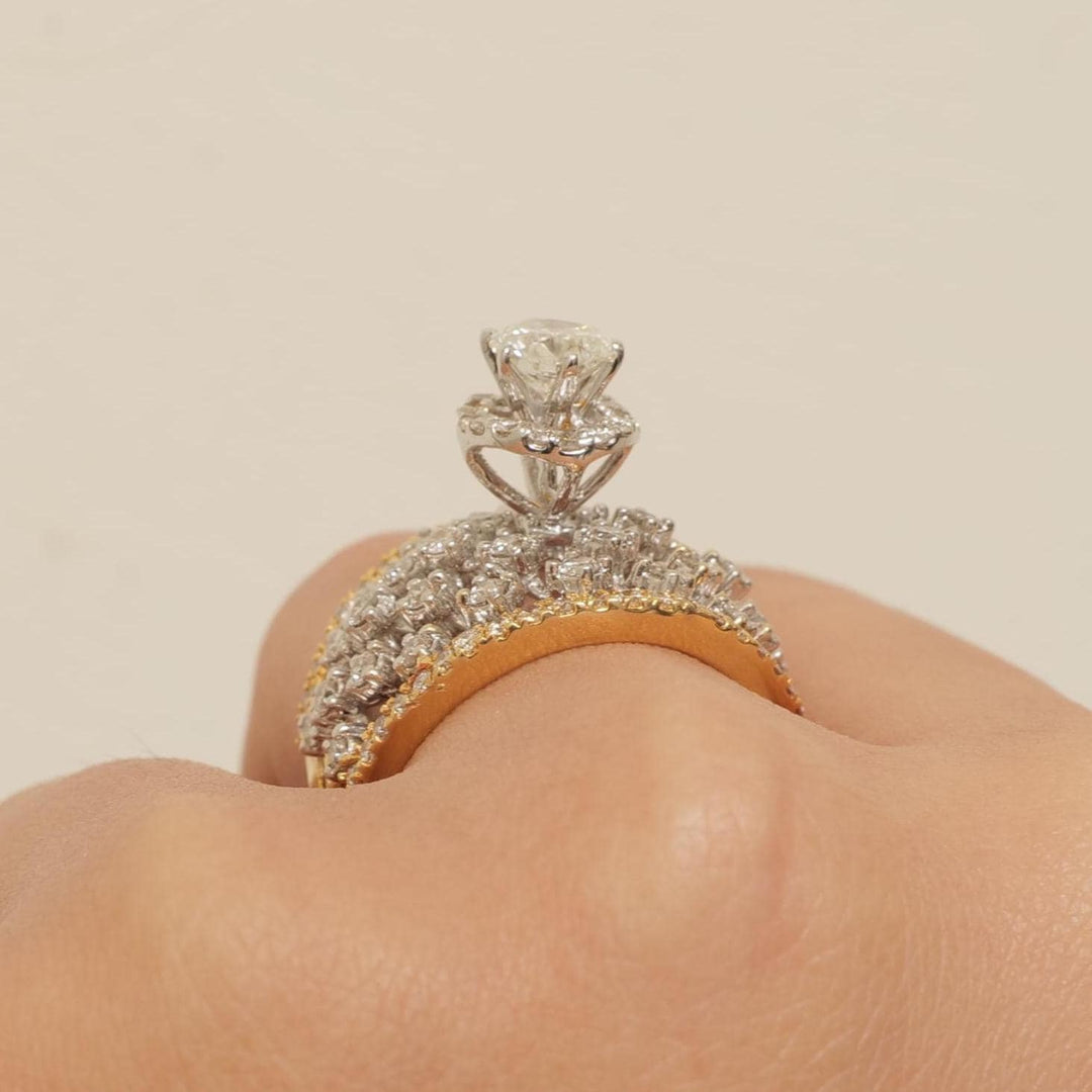 Solitaire Broad Diamond Ring, 14k Solid Gold, Two Toned Ring, Natural Diamonds, Wedding Bridal Jewelry, Engagement Ring, Gift For Her