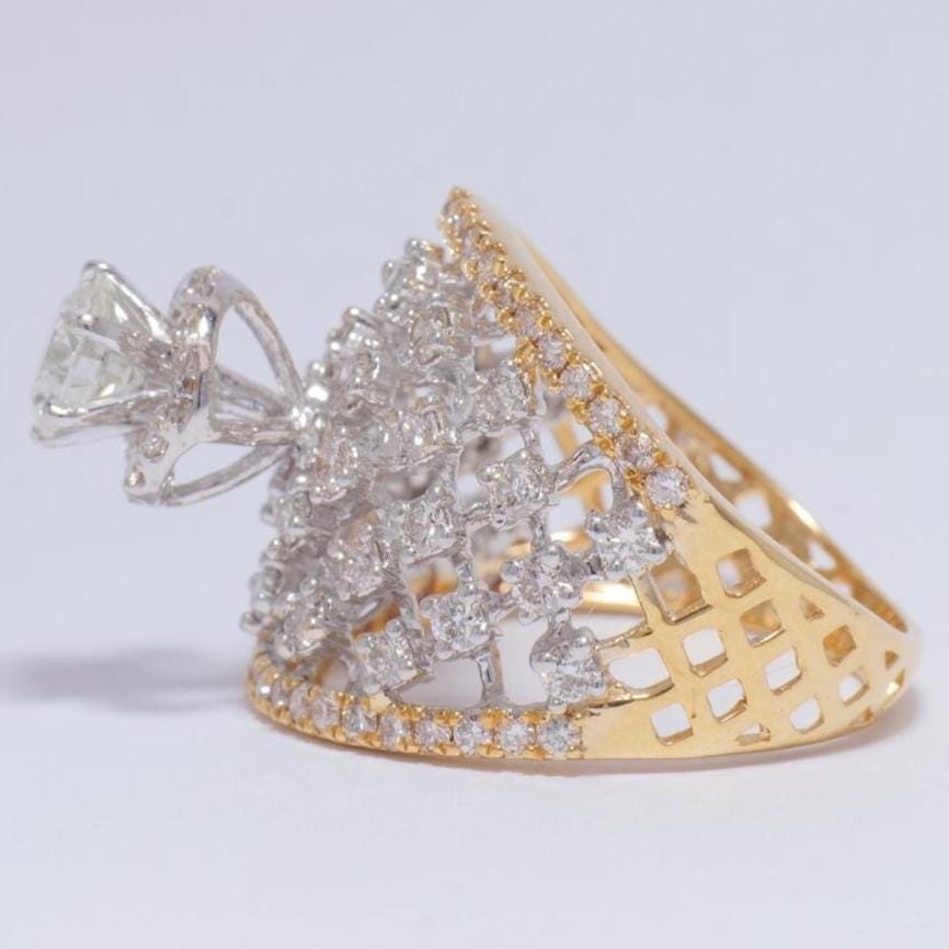 Solitaire Broad Diamond Ring, 14k Solid Gold, Two Toned Ring, Natural Diamonds, Wedding Bridal Jewelry, Engagement Ring, Gift For Her