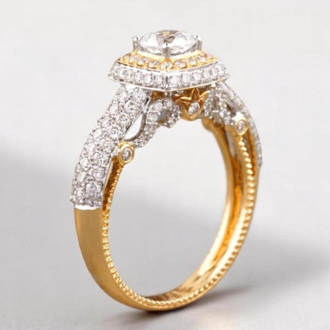 Cushion Halo Natural Diamond Bridal Pave Band Ring: 14k Solid Gold Two-Toned Engagement Jewellery, Certified Jewelry