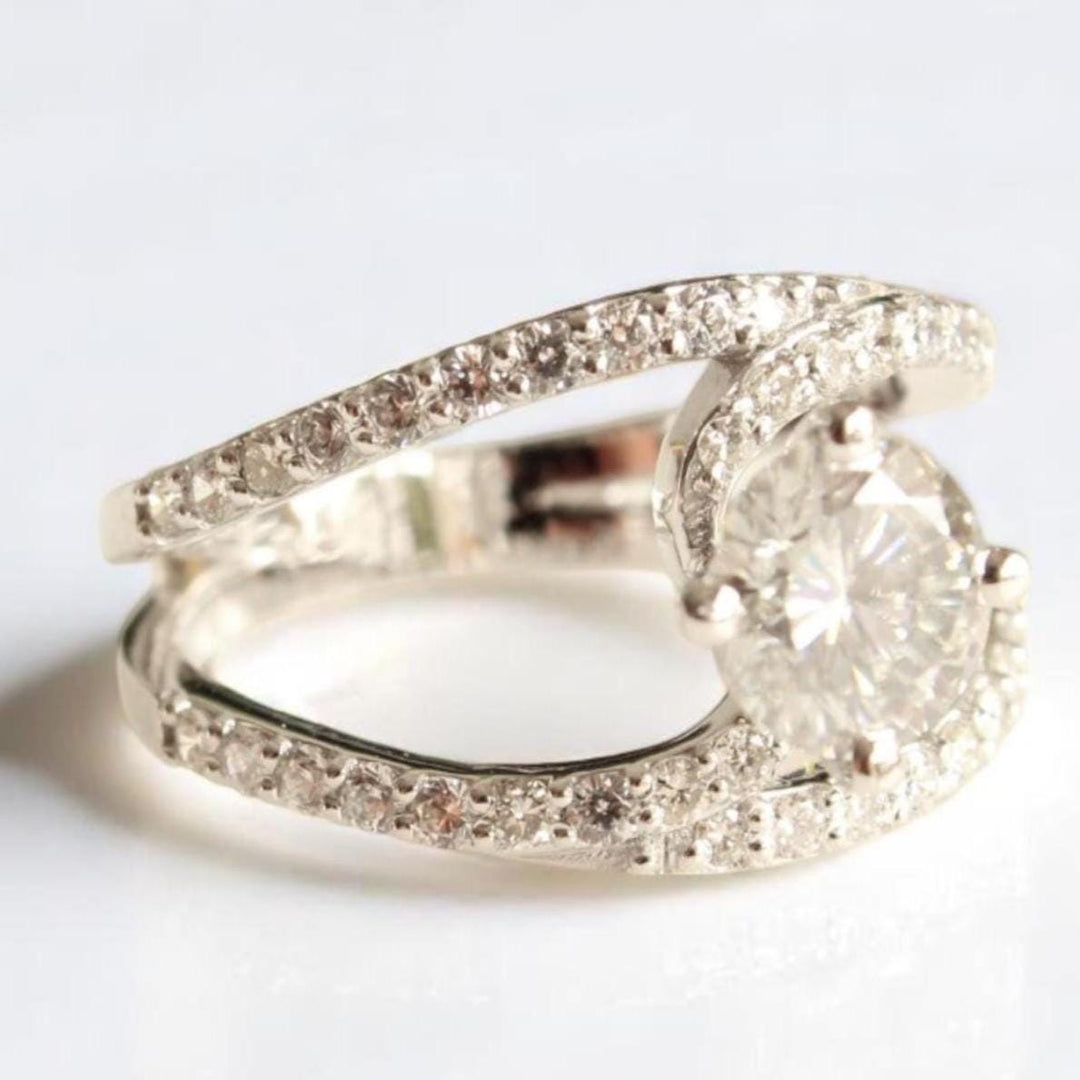 Criss Cross Solitaire Diamond Ring, 14k Solid Gold, Natural Diamonds, Engagement Ring, Split Crossover Shank,  Gift For Her