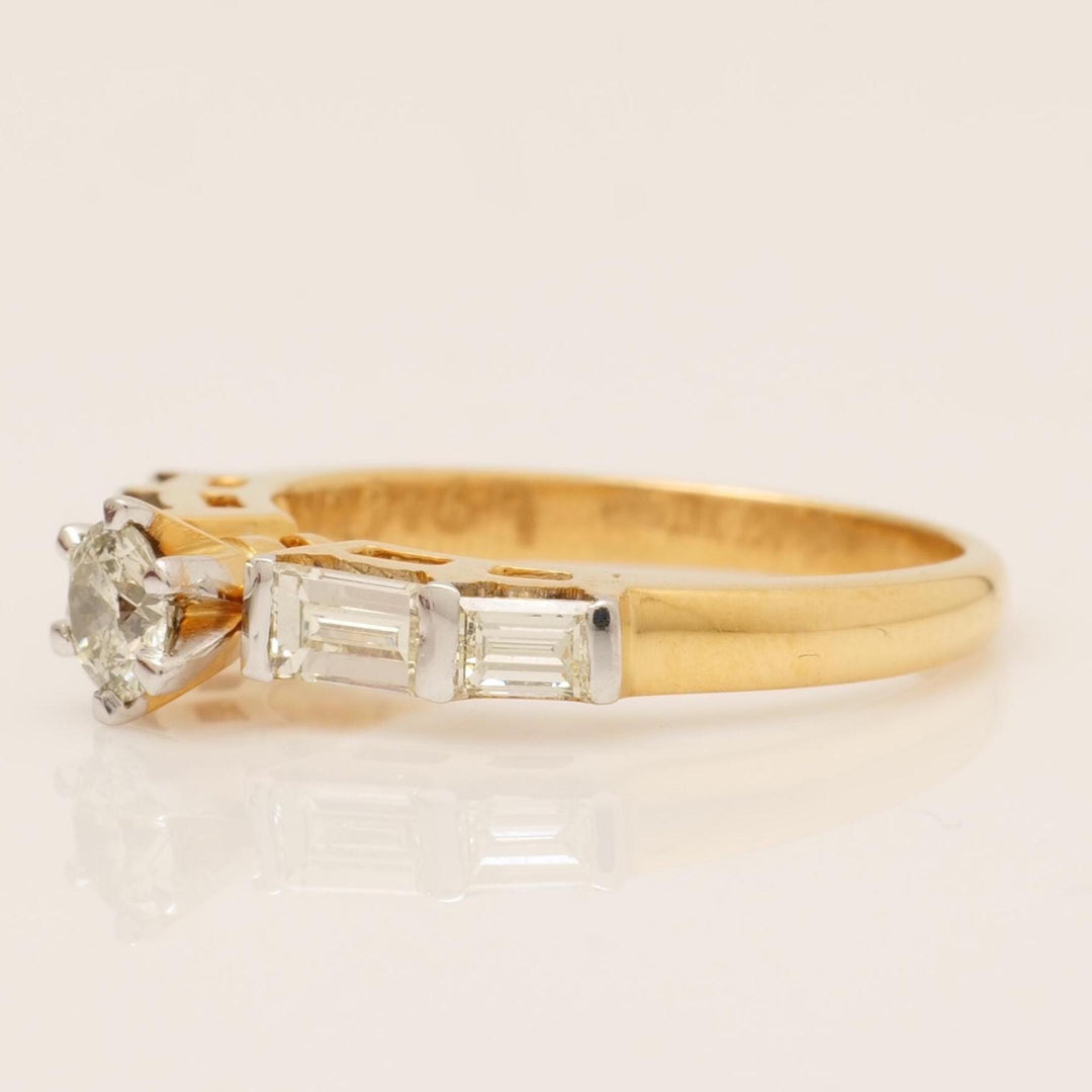Engagement Diamond Ring, 14k Solid Gold, Round and Baguette Natural Diamond, Proposal Wedding Gift, Bar Setting Bridal Jewelry, Gift For Her