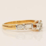 Load image into Gallery viewer, Engagement Diamond Ring, 14k Solid Gold, Round and Baguette Natural Diamond, Proposal Wedding Gift, Bar Setting Bridal Jewelry, Gift For Her
