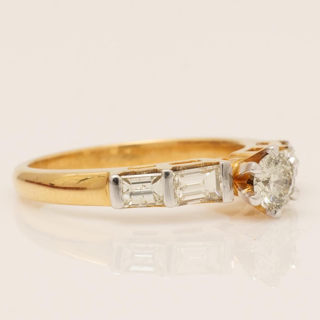 Engagement Diamond Ring, 14k Solid Gold, Round and Baguette Natural Diamond, Proposal Wedding Gift, Bar Setting Bridal Jewelry, Gift For Her