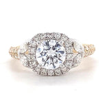 Load image into Gallery viewer, Solitaire Square Diamond Ring, 14k Solid Gold, Marquise leaves Engagement Ring, Dual Tone, Natural Diamonds, Bridal Jewelry, Gift for her
