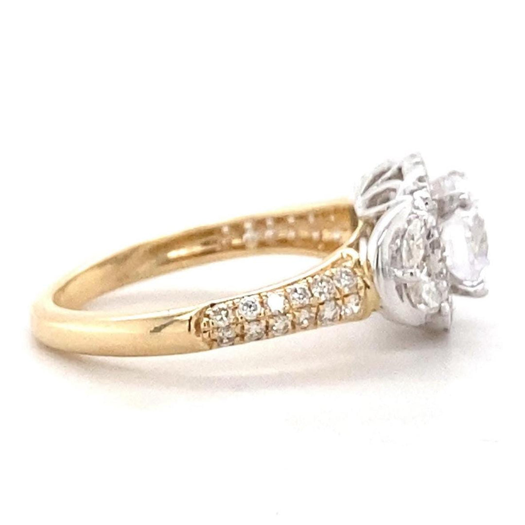 Solitaire Square Diamond Ring, 14k Solid Gold, Marquise leaves Engagement Ring, Dual Tone, Natural Diamonds, Bridal Jewelry, Gift for her