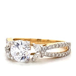 Load image into Gallery viewer, Solitaire Diamond Engagement Ring, 14k Solid Gold, Natural Diamonds, Split Shank, Leaves Floral Ring, Dual Tone, Gift For Her
