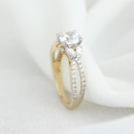 Load image into Gallery viewer, Solitaire Diamond Engagement Ring, 14k Solid Gold, Natural Diamonds, Split Shank, Leaves Floral Ring, Dual Tone, Gift For Her
