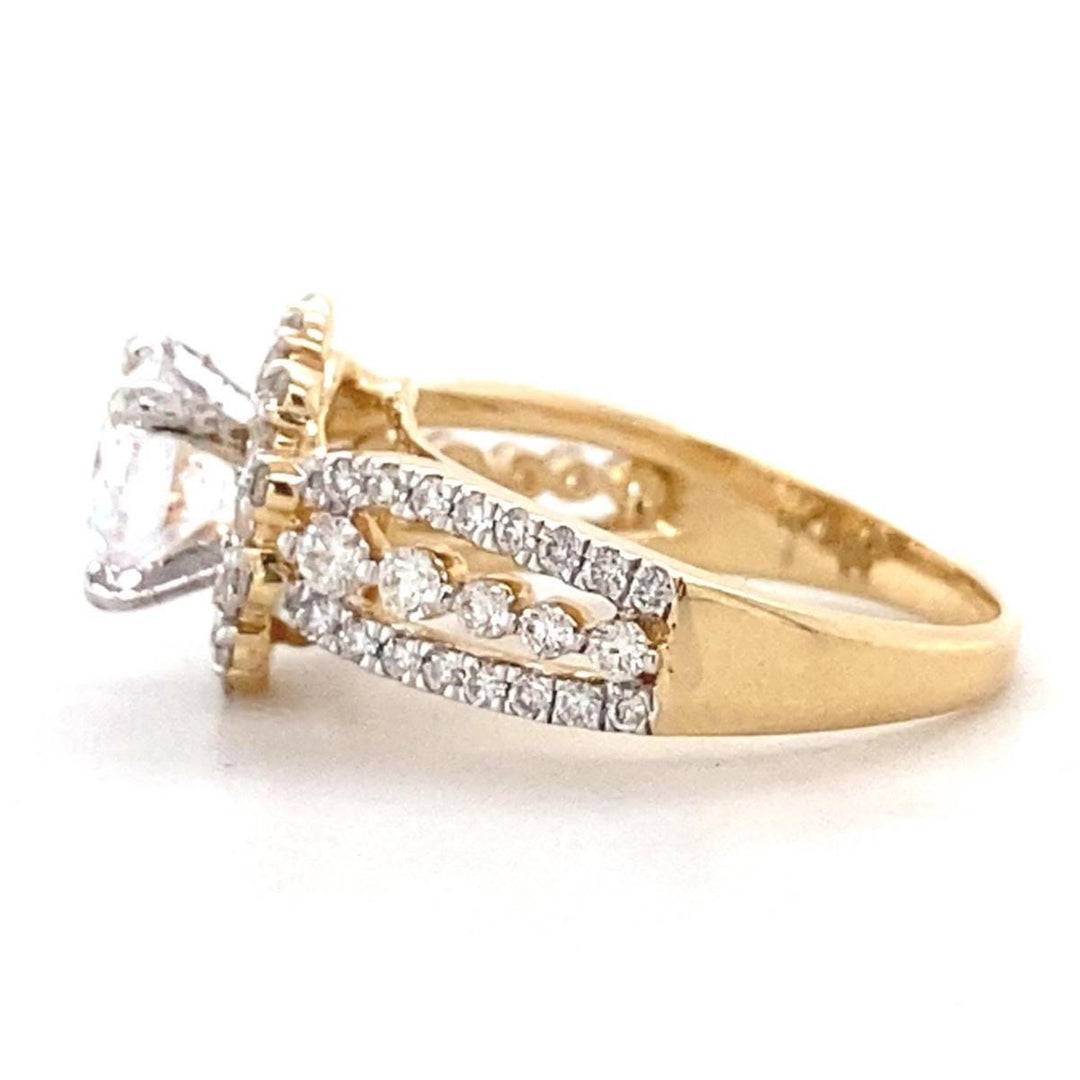 Solitaire Diamond Engagement Ring, Tessellation Effect, 14k Solid Gold, Natural Diamonds, Floral Ring, Dual Tone, Gift For Her