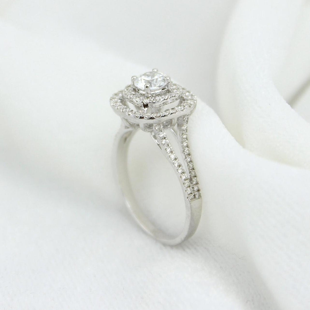 Round Solitaire Diamond Ring, Concentric Square Engagement Ring, 14K Solid Gold, Natural Diamonds, Bridal Jewelry, Gift For Her