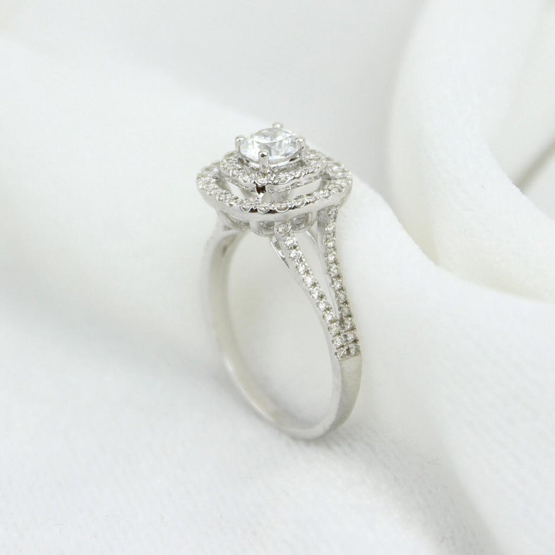 Round Solitaire Diamond Ring, Concentric Square Engagement Ring, 14K Solid Gold, Natural Diamonds, Bridal Jewelry, Gift For Her