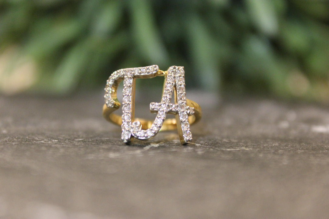 Personalized Double Initial Diamond Ring, 14k Solid Gold, Natural Diamond, Handwritten Word Ring, Custom Letter Band, Minimal Statement Ring