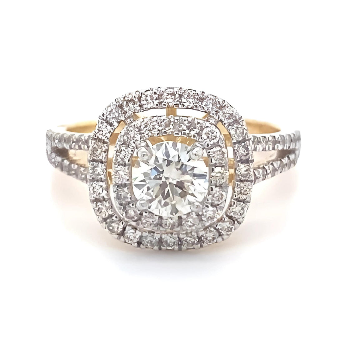 Round Solitaire Diamond Ring, Concentric Square Engagement Ring, 14K Solid Gold, Natural Diamonds, Bridal Jewelry, Gift For Her