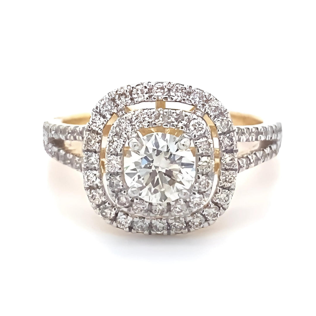 Round Solitaire Diamond Ring, Concentric Square Engagement Ring, 14K Solid Gold, Natural Diamonds, Bridal Jewelry, Gift For Her