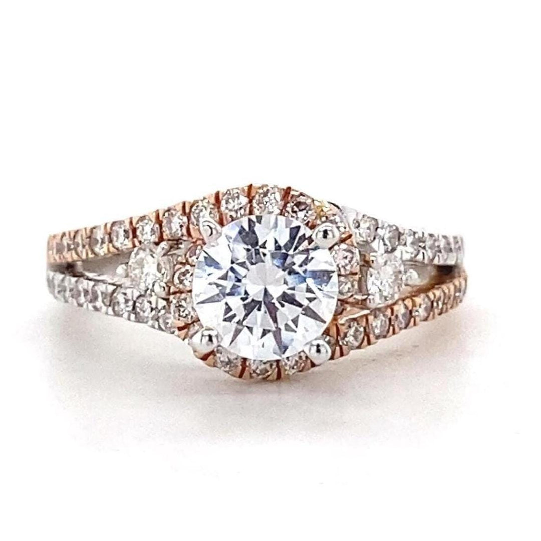 Round Solitaire Diamond Ring, 14K Solid Gold Engagement Ring, Dual Tone, Split Shank, Natural Diamonds, Gift For Her