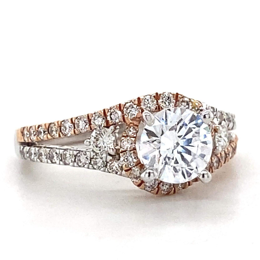 Round Solitaire Diamond Ring, 14K Solid Gold Engagement Ring, Dual Tone, Split Shank, Natural Diamonds, Gift For Her