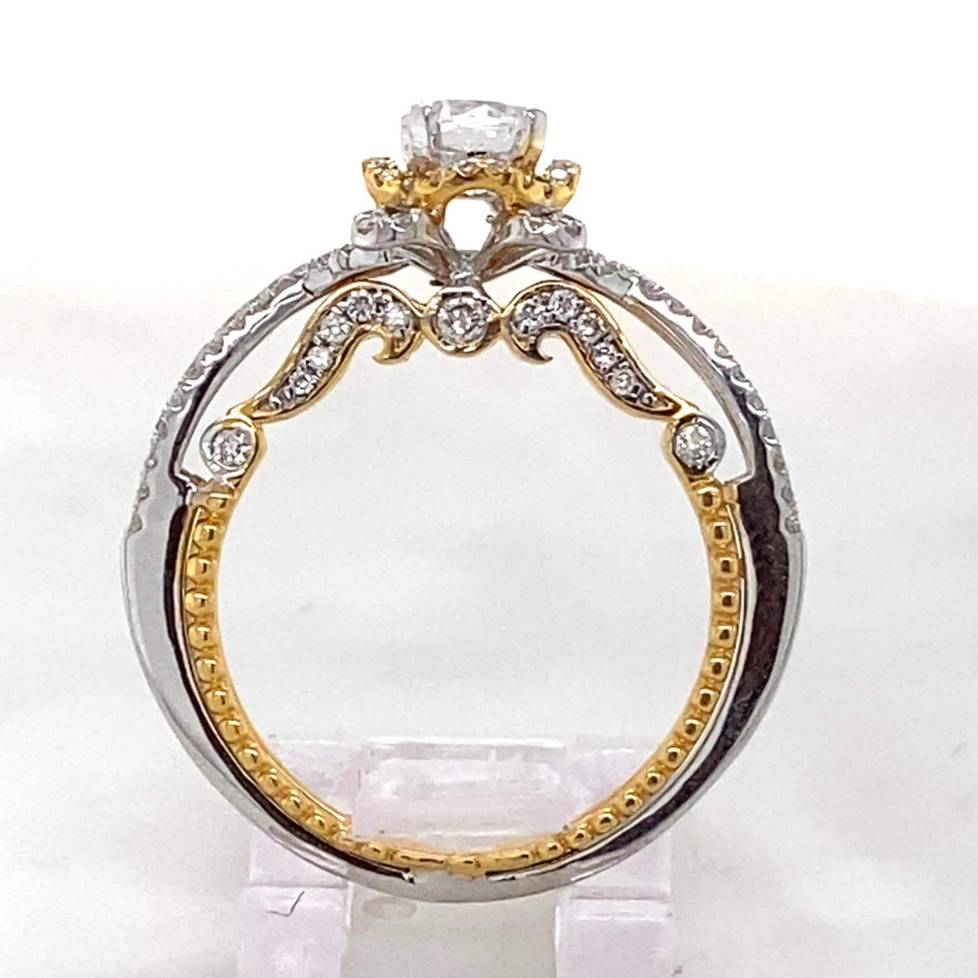 Round Solitaire Diamond Ring, 14K Solid Gold Engagement Ring, Dual Tone, Split Shank, Natural Diamonds, Gift For Her