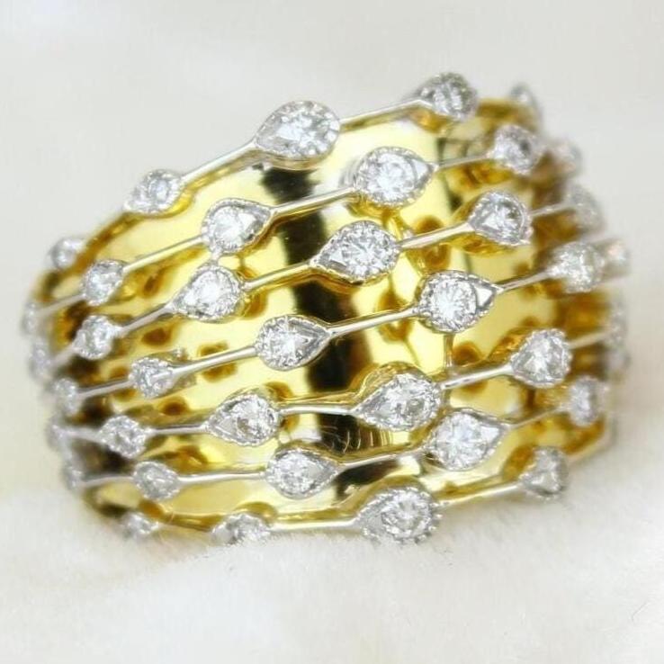 Wide Band Diamond Broad Ring, 14k Solid Gold, Natural Diamonds, Statement Cocktail Ring, Bridal Ring, Illusion Setting, Gift For Her