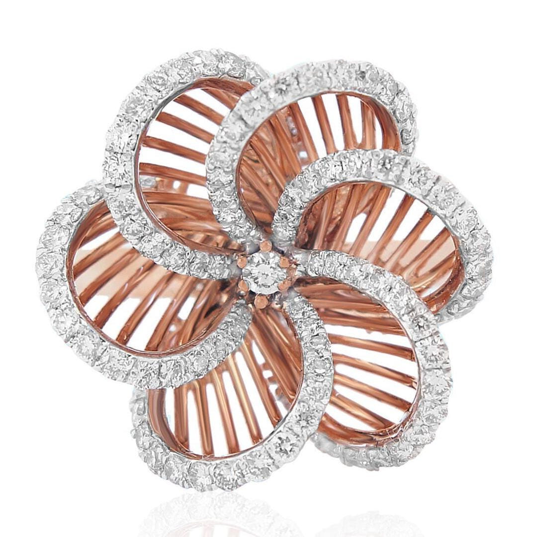 Floral Natural Diamond Cocktail Ring: 14k Solid Gold Flower Statement Ring, Certified Jewelry