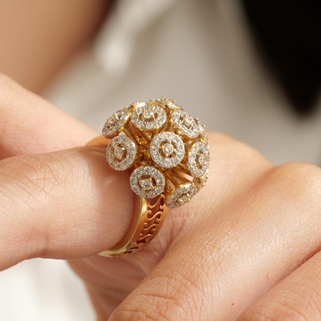 Orb Statement Diamond Ring, Blossom Floral Ring, 14k Solid Gold, Natural Diamonds, Cluster Dome Ring, Bold Cocktail Jewelry, Gift For Her