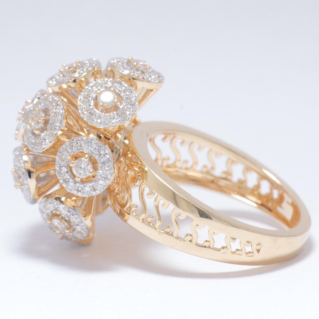 Orb Statement Diamond Ring, Blossom Floral Ring, 14k Solid Gold, Natural Diamonds, Cluster Dome Ring, Bold Cocktail Jewelry, Gift For Her