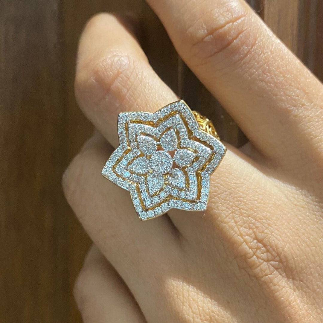 Flower Diamond Ring, 14k Solid Gold, Natural Diamonds, Cocktail Floral Halo Ring, Statement Ring, Bridal Jewelry, Gift For Her