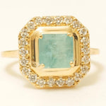 Load image into Gallery viewer, Princess Cut Halo Emerald Gemstone Diamond Ring, 14k Solid Gold, Natural Diamonds, Birthstone rings, Proposal Ring, Gift For Her
