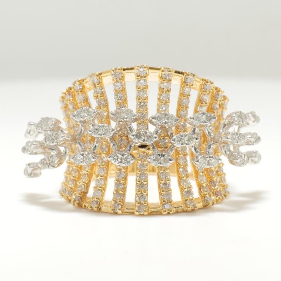 Marquise Diamond Ring, 14k Solid Gold, Natural Diamonds, Wide Band Cocktail Ring, Dual Tone Cluster Ring, Statement Jewelry, Gift For Her