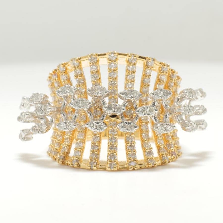 Marquise Diamond Ring, 14k Solid Gold, Natural Diamonds, Wide Band Cocktail Ring, Dual Tone Cluster Ring, Statement Jewelry, Gift For Her