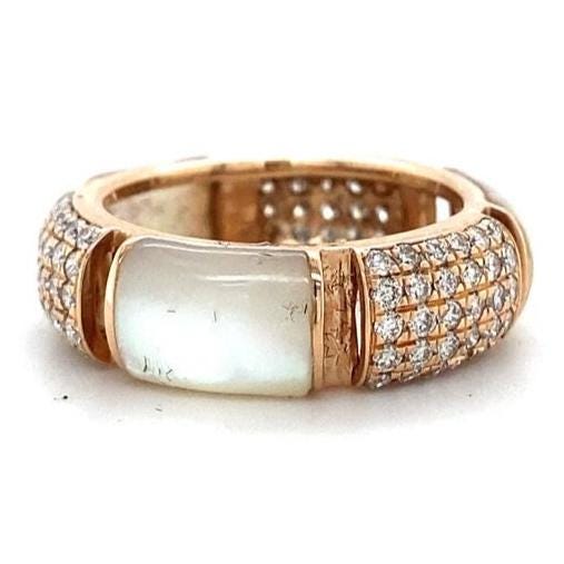 Mother of Pearl Diamond Ring, 14k Solid Gold, Natural Diamond, Cocktail Cluster Band, Statement Ring, Wide Dome Everyday Stack, Gift For Her