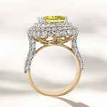 Load image into Gallery viewer, Yellow Sapphire Statement Diamond Ring, Gemstone Cocktail Ring, 14k Solid Gold, Natural Diamonds, Double Halo Birthstone Rings, Gift For Her
