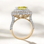 Load image into Gallery viewer, Yellow Sapphire Statement Diamond Ring, Gemstone Cocktail Ring, 14k Solid Gold, Natural Diamonds, Double Halo Birthstone Rings, Gift For Her
