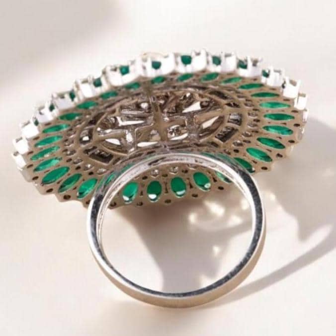 Emerald Flower Diamond Ring, 14k Solid Gold, Natural Diamonds, Floral Pearl Jewelry, Cocktail Statement Ring, Birthstone Ring