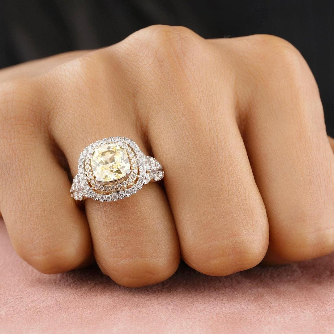 Cushion Yellow Sapphire Diamond Ring, Gemstone Cocktail Ring, 14k Solid Gold, Birthstone Ring, Natural Diamond, Statement Ring, Gift For Her