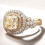 Load image into Gallery viewer, Cushion Yellow Sapphire Diamond Ring, Gemstone Cocktail Ring, 14k Solid Gold, Birthstone Ring, Natural Diamond, Statement Ring, Gift For Her
