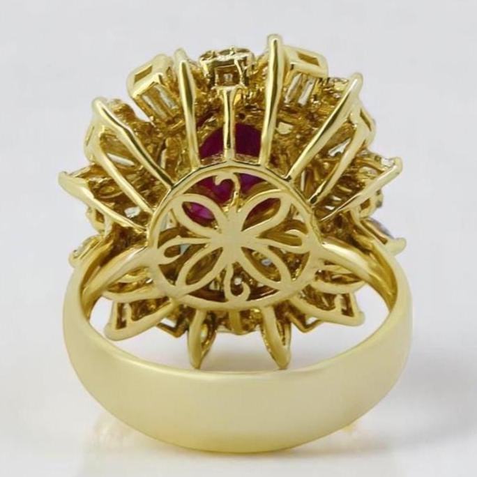 Oval Ruby Baguette Halo Ring, 14k Solid Gold, Natural Diamonds, July Gemstone, Birthstone Statement Ring, Bold Cocktail Ring, Gift For Her