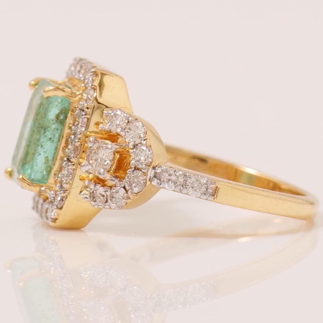 Emerald Cut Green Diamond Ring, 14K Solid Gold, Natural Diamonds, Halo Cocktail Gemstone Ring, Statement Bridal Jewelry, Gift For Her