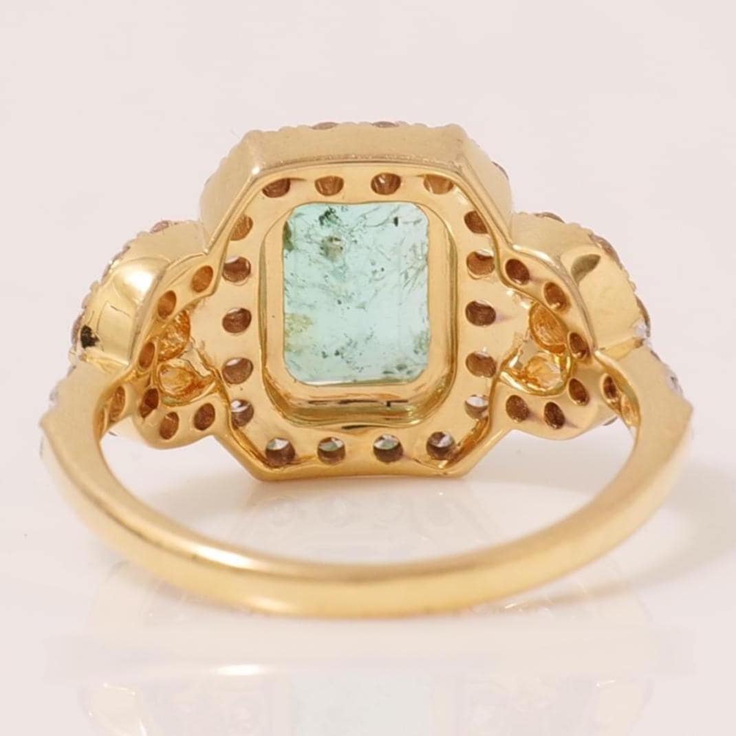 Emerald Cut Green Diamond Ring, 14K Solid Gold, Natural Diamonds, Halo Cocktail Gemstone Ring, Statement Bridal Jewelry, Gift For Her